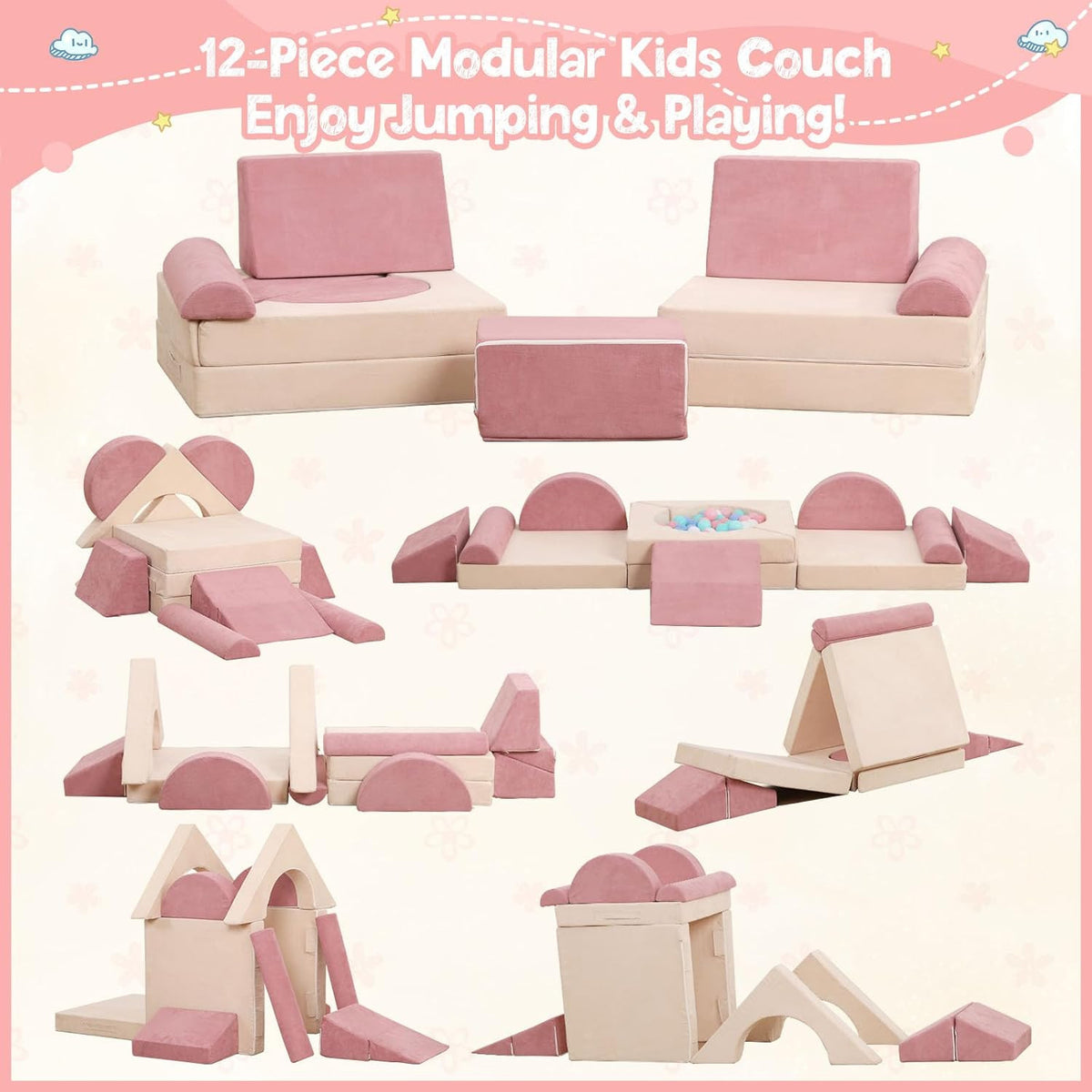 12PCS Modular Kids Play Couch