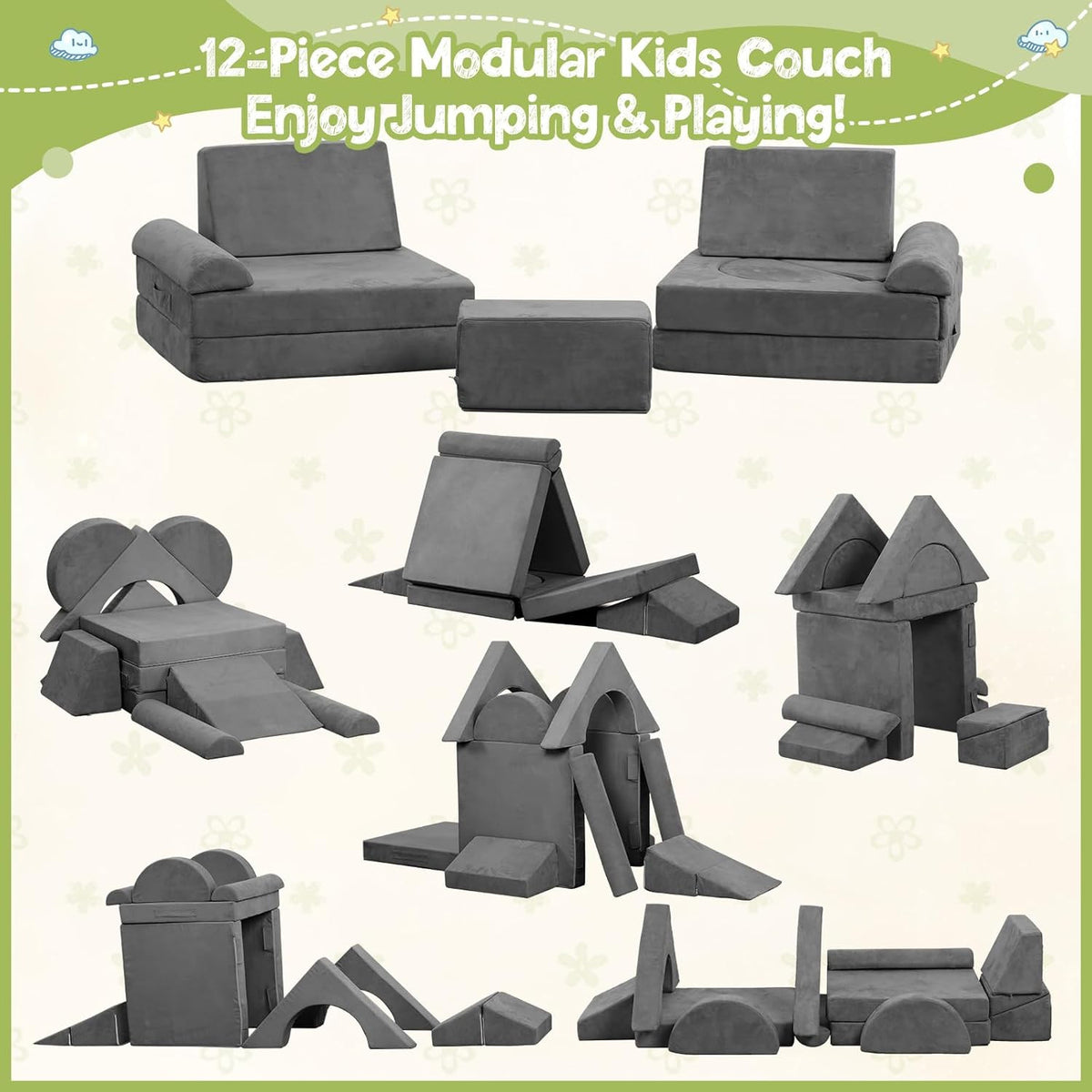 12PCS Modular Kids Play Couch