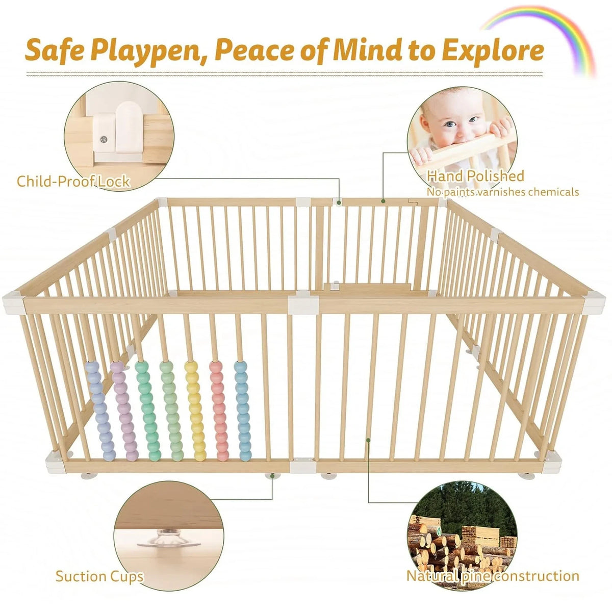 Foldable Wooden Baby Playpen