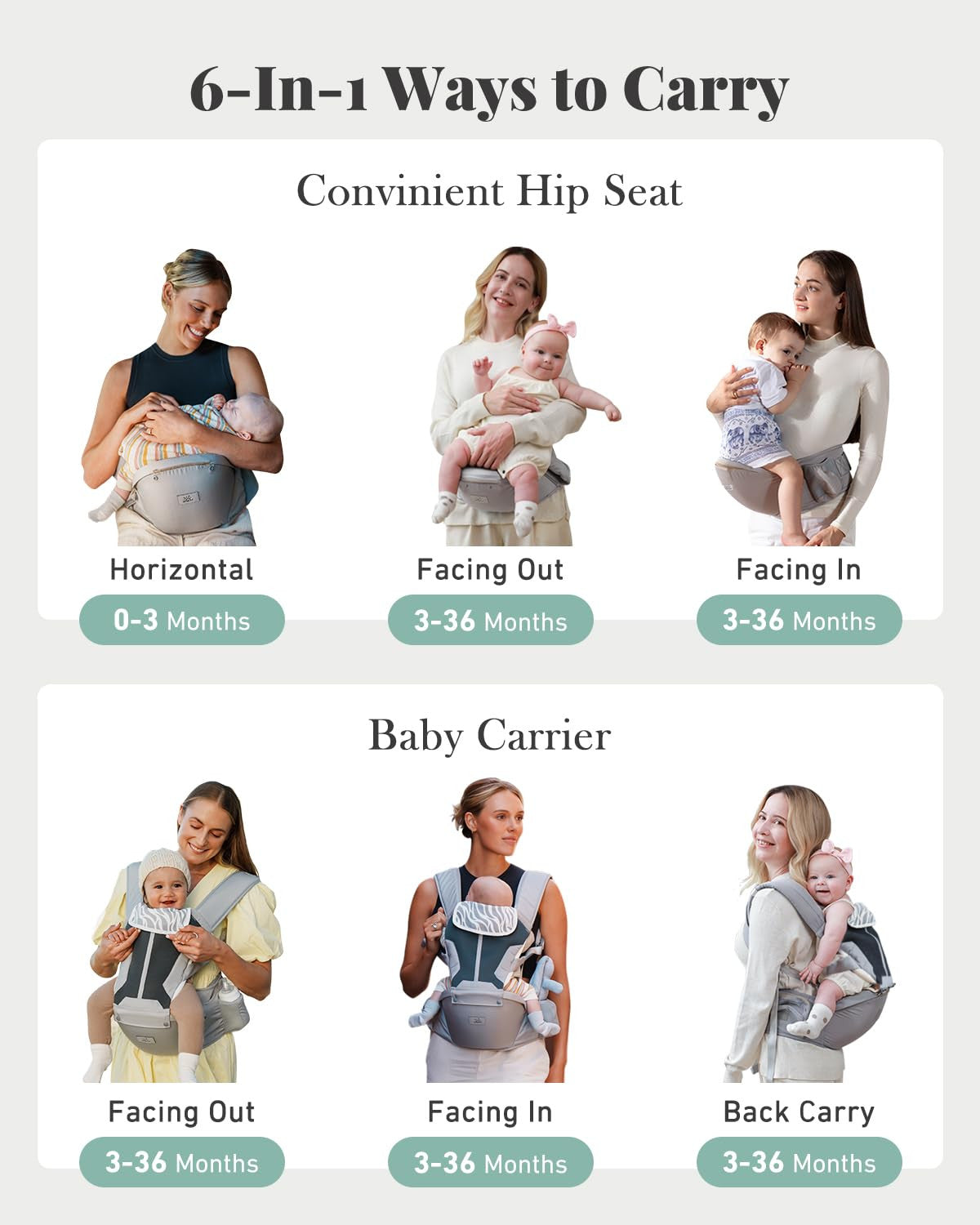 6-in-1 Baby Waist Carrier Hip Seat